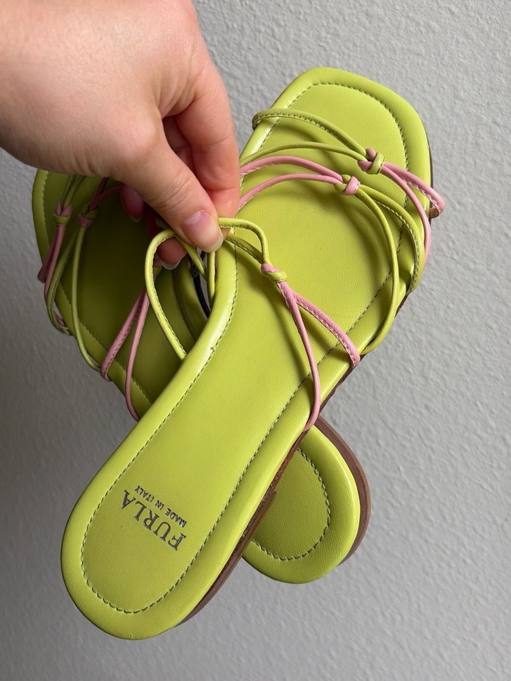 Furla Lime Green & Pink Strappy Slide Sandals